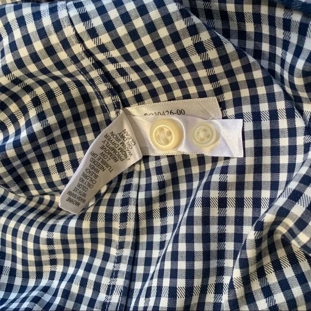 BANANA REPUBLIC Slim Fit Oxford Shirt Checks Navy & White Non Iron 17-17 1/2 XL